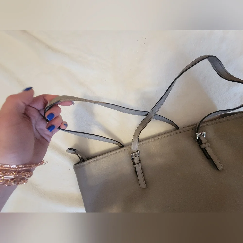 Michael Kors Jet Set Travel Tote Shoulder Bag Taupe Saffiano Leather Work Bag - Picture 8 of 11